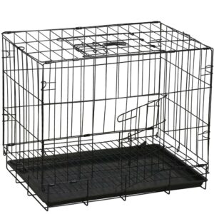 Cusca pentru animale, 2 usi, Pliabila din metal, M, Negru, 50x42x34 cm