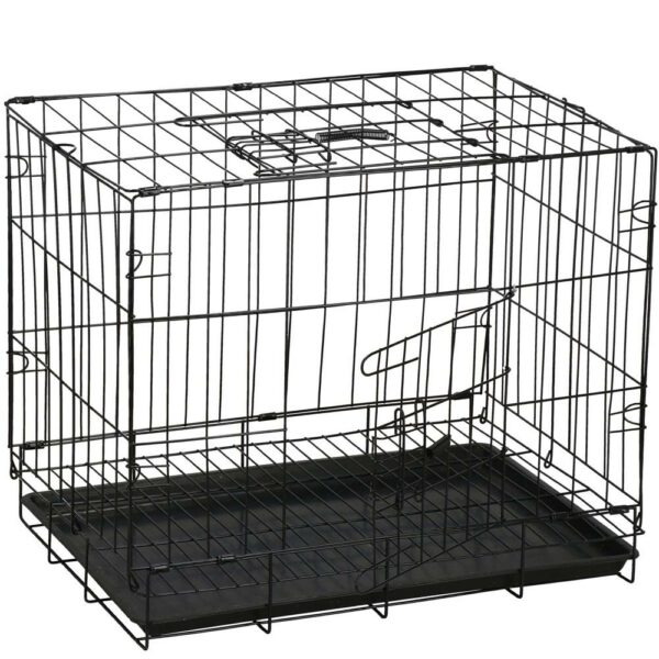 Cusca pentru animale, 2 usi, Pliabila din metal, M, Negru, 50x42x34 cm