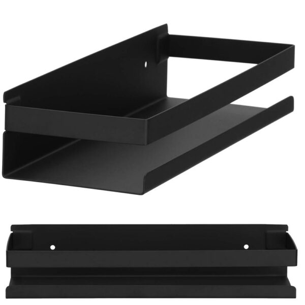 Raft de baie cu 2 sisteme instalare pe perete, aluminiu, 30x10x6cm, negru - Image 3