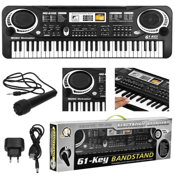 Orga electronica pentru copii, cu microfon, 61 chei, modul invatare, 54x17x5cm - Image 2