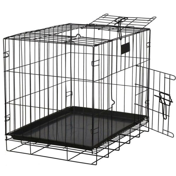 Cusca pentru animale, 2 usi, Pliabila din metal, L, Negru, 59x50x42 cm - Image 10