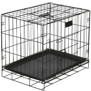 Cusca pentru animale, 2 usi, Pliabila din metal, L, Negru, 60x50x42 cm