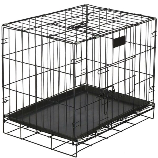 RESIGILAT: Cusca pentru animale, 2 usi, Pliabila din metal, L, Negru, 60x50x42 cm