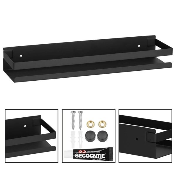 Raft de baie cu 2 sisteme instalare pe perete, aluminiu, 40x10x6cm, negru - Image 11
