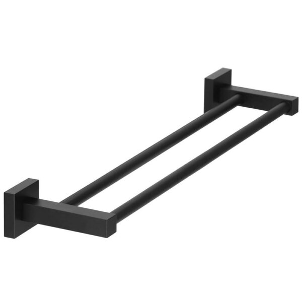 Suport prosoape pentru baie cu 2 sisteme de instalare, 2 brate, din aluminiu, 50x11cm, negru - Image 11