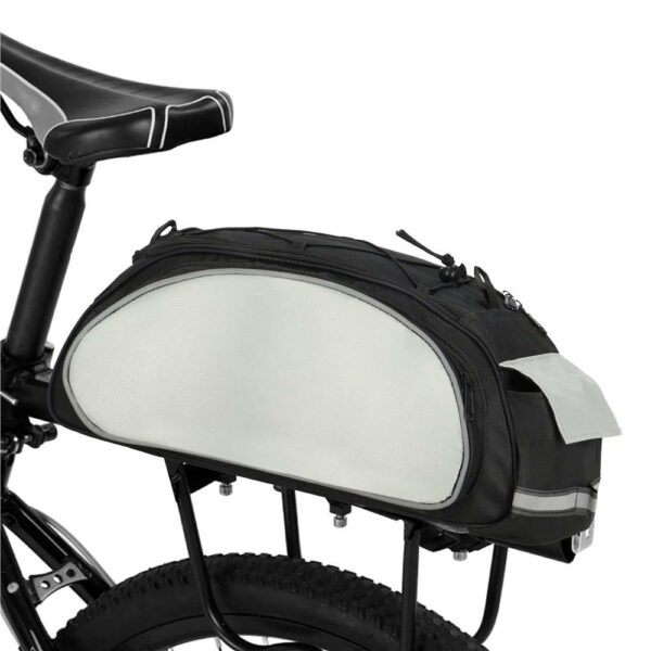Geanta portbagaj bicicleta, 1 compartiment si 3 buzunare laterale, 40x20x17cm, negru cu elemente reflectorizante gri - Image 10