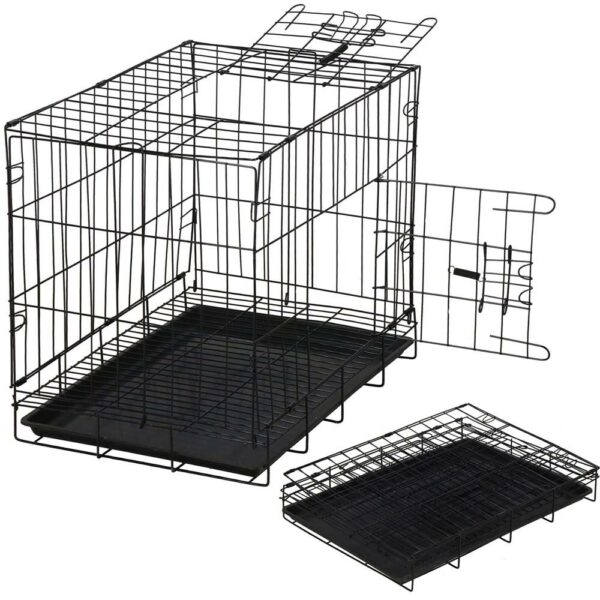 Cusca pentru animale, 2 usi, Pliabila din metal, M, Negru, 50x42x34 cm - Image 10