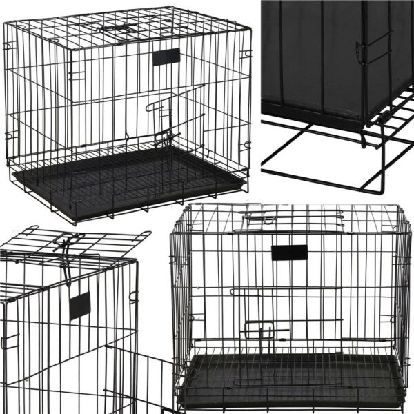 Cusca pentru animale, 2 usi, Pliabila din metal, L, Negru, 59x50x42 cm - Image 11