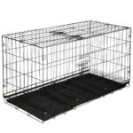 Cusca pentru animale, 2 usi, Pliabila din metal, XXL, Negru, 130x70x60 cm