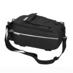 Kerékpár csomagtartó táska, 1 rekeszes és 2 oldalzseb, 38x14x16 cm, fekete, szürke fényvisszaverő elemekkel