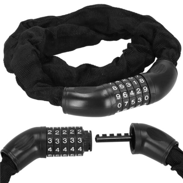 Lant antifurt bicicleta si trotineta, inchidere cifru, lungime 98 cm, Otel, Negru - Image 15