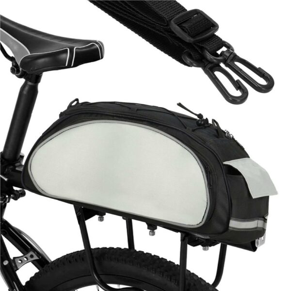 Geanta portbagaj bicicleta, 1 compartiment si 3 buzunare laterale, 40x20x17cm, negru cu elemente reflectorizante gri - Image 13