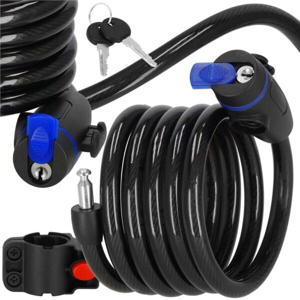 Lant antifurt bicicleta si trotineta, inchidere cheie, lungime 180 cm, Otel, Negru - Image 13