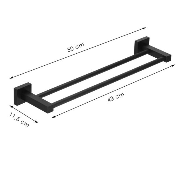 Suport prosoape pentru baie cu 2 sisteme de instalare, 2 brate, din aluminiu, 50x11cm, negru - Image 15