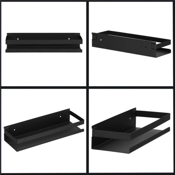 Raft de baie cu 2 sisteme instalare pe perete, aluminiu, 30x10x6cm, negru - Image 14