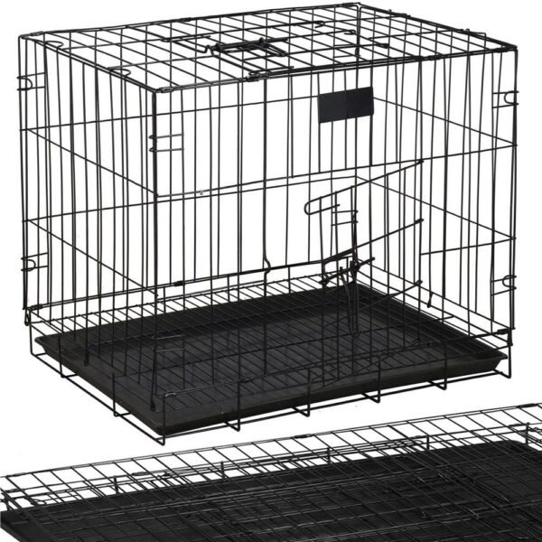 Cusca pentru animale, 2 usi, Pliabila din metal, L, Negru, 59x50x42 cm - Image 14