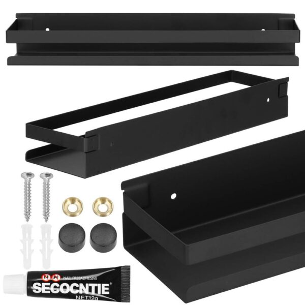 Raft de baie cu 2 sisteme instalare pe perete, aluminiu, 40x10x6cm, negru - Image 16