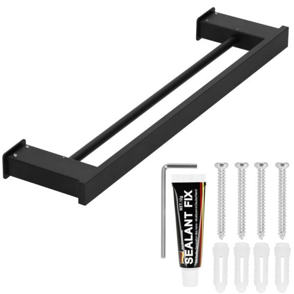 Suport prosoape pentru baie cu 2 sisteme de instalare, 2 brate, din aluminiu, 50x12cm, negru - Image 15