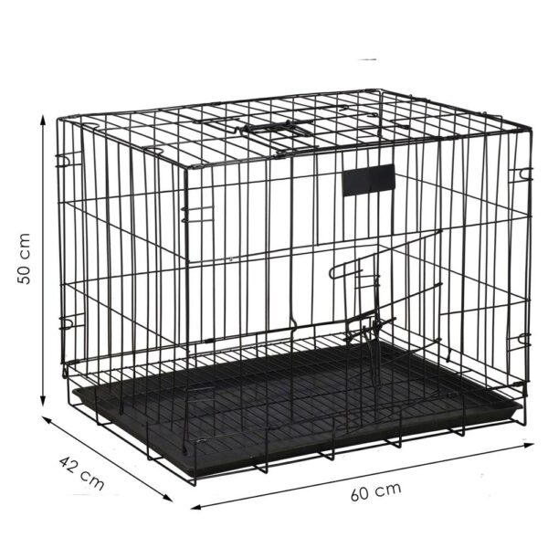 Cusca pentru animale, 2 usi, Pliabila din metal, L, Negru, 59x50x42 cm - Image 16
