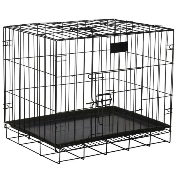 Cusca pentru animale, 2 usi, Pliabila din metal, L, Negru, 59x50x42 cm