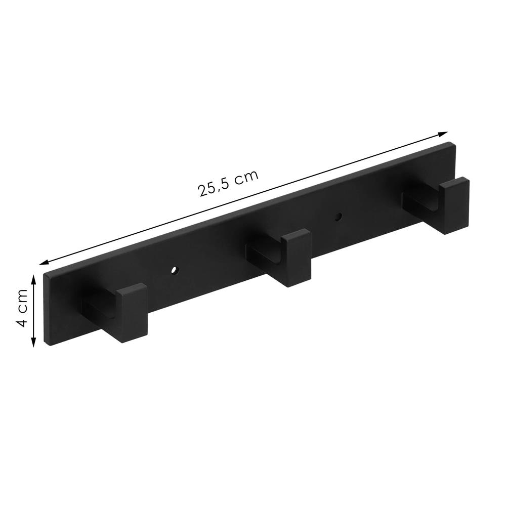 Cuier de baie pentru prosoape cu 2 sisteme instalare, aluminiu, 3 agatatori, 25x4cm, negru - Image 16