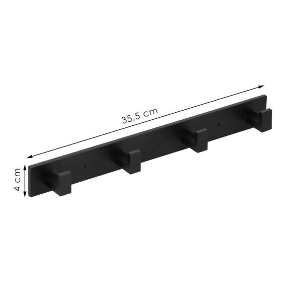 Cuier de baie pentru prosoape cu 2 sisteme instalare, aluminiu, 4 agatatori, 35x4cm, negru - Image 16