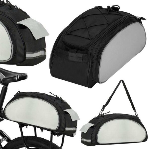 Geanta portbagaj bicicleta, 1 compartiment si 3 buzunare laterale, 40x20x17cm, negru cu elemente reflectorizante gri - Image 16