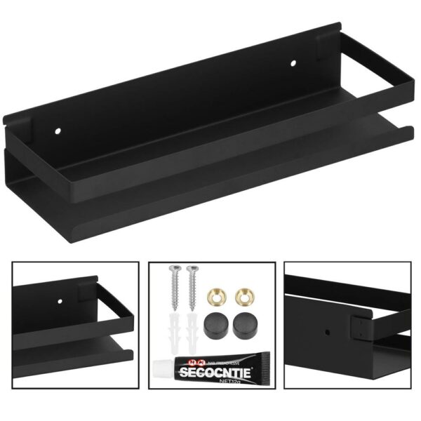 Raft de baie cu 2 sisteme instalare pe perete, aluminiu, 30x10x6cm, negru - Image 16