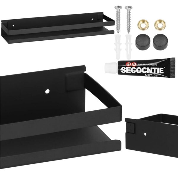 Raft de baie cu 2 sisteme instalare pe perete, aluminiu, 40x10x6cm, negru - Image 17