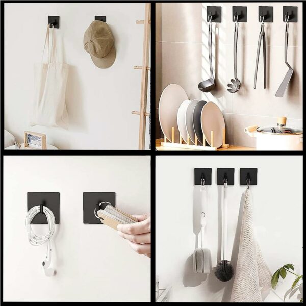 Set 4 agatatori tip cuier pentru baie, sistem fixare inclus, aluminiu, negru - Image 16