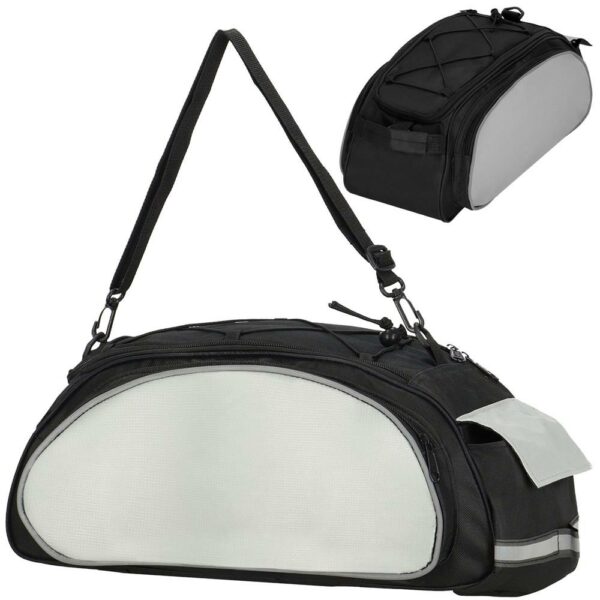 Geanta portbagaj bicicleta, 1 compartiment si 3 buzunare laterale, 40x20x17cm, negru cu elemente reflectorizante gri - Image 17