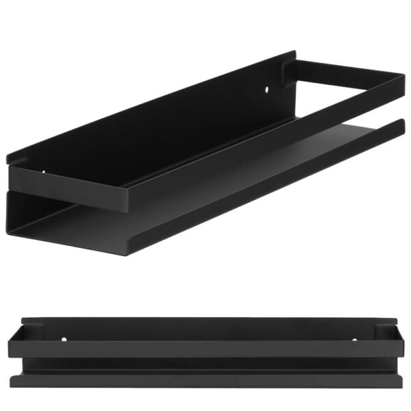 Raft de baie cu 2 sisteme instalare pe perete, aluminiu, 40x10x6cm, negru - Image 18
