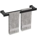 Suport prosoape pentru baie cu 2 sisteme de instalare, 2 brate, din aluminiu, 50x12cm, negru
