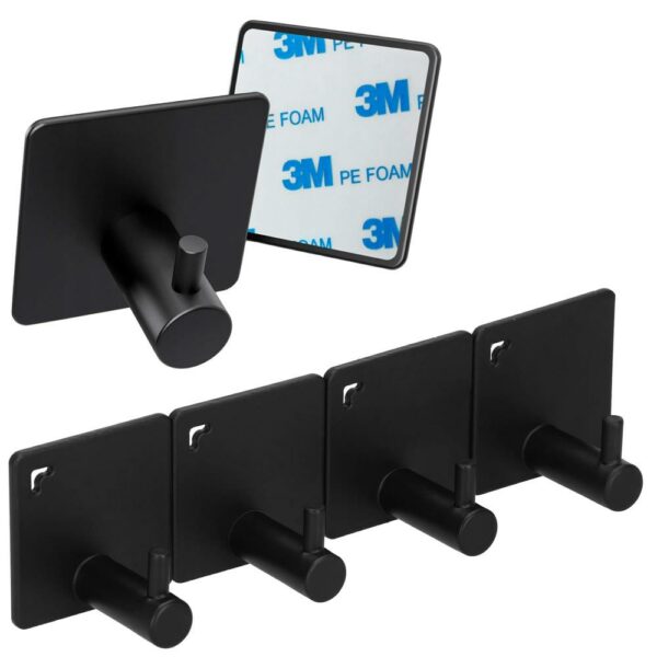 Set 4 agatatori tip cuier pentru baie, sistem fixare inclus, aluminiu, negru - Image 14