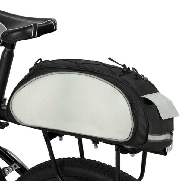 Geanta portbagaj bicicleta, 1 compartiment si 3 buzunare laterale, 40x20x17cm, negru cu elemente reflectorizante gri - Image 18