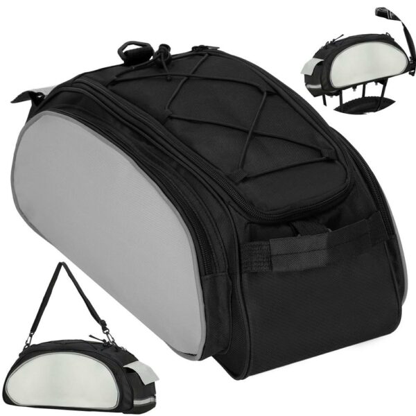 Geanta portbagaj bicicleta, 1 compartiment si 3 buzunare laterale, 40x20x17cm, negru cu elemente reflectorizante gri - Image 19