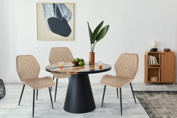 (DL) Set 2 scaune dining Milare pentru bucatarie tapitat cu catifea, 80x58x87cm, bej - Image 3