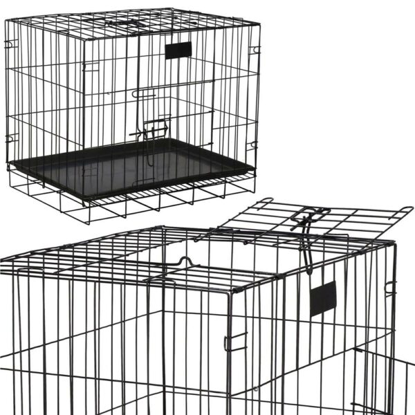 Cusca pentru animale, 2 usi, Pliabila din metal, L, Negru, 59x50x42 cm - Image 2