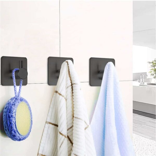 Set 4 agatatori tip cuier pentru baie, sistem fixare inclus, aluminiu, negru - Image 3