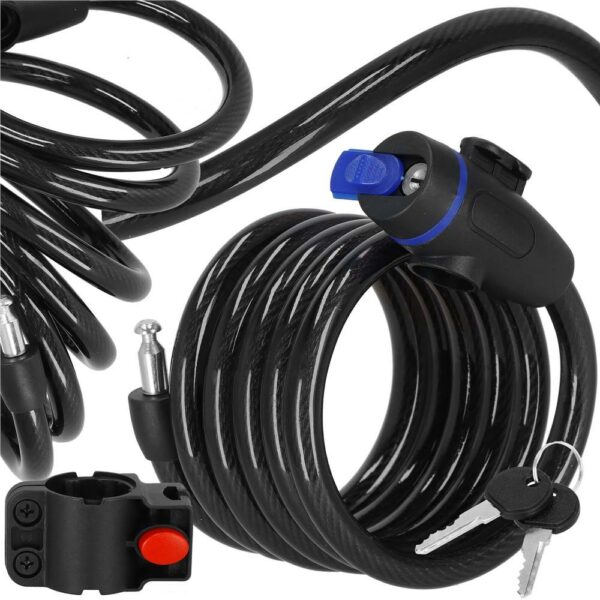 Lant antifurt bicicleta si trotineta, inchidere cheie, lungime 180 cm, Otel, Negru - Image 3
