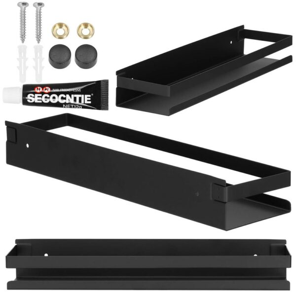 Raft de baie cu 2 sisteme instalare pe perete, aluminiu, 40x10x6cm, negru - Image 21