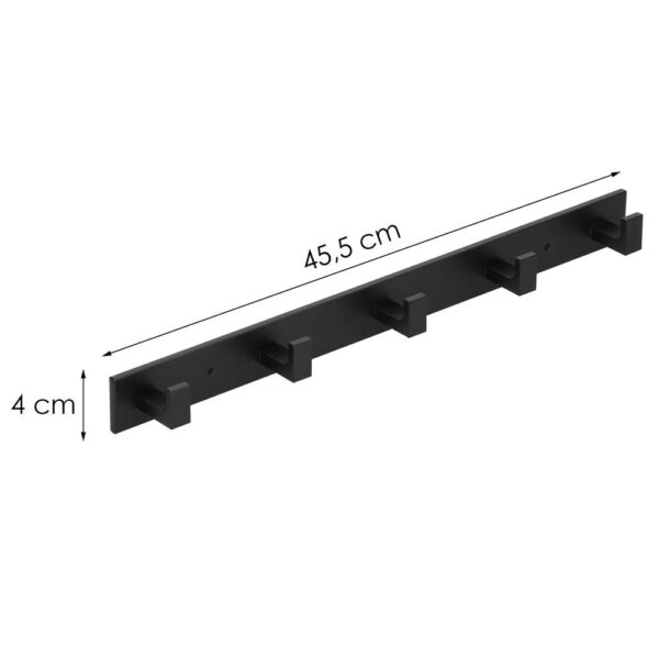 Cuier de baie pentru prosoape cu 2 sisteme instalare, aluminiu, 5 agatatori, 45x4cm, negru - Image 20