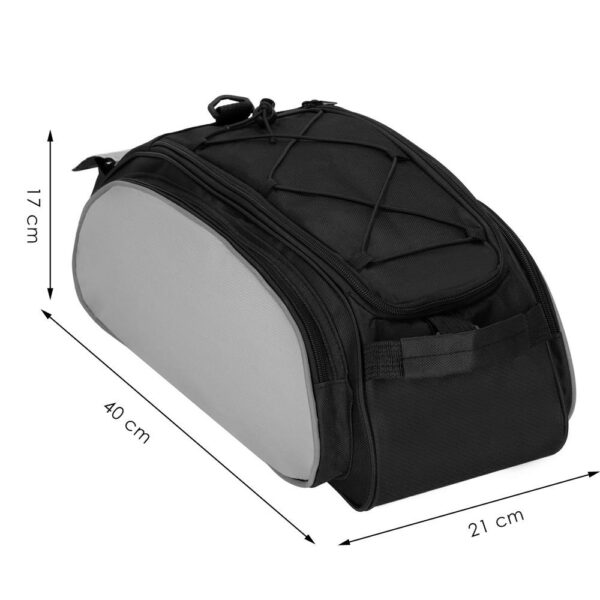 Geanta portbagaj bicicleta, 1 compartiment si 3 buzunare laterale, 40x20x17cm, negru cu elemente reflectorizante gri - Image 21