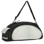 Kerékpár csomagtartó táska, 1 rekesszel és 3 oldalzsebbel, 40x20x17 cm, fekete, szürke fényvisszaverő elemekkel