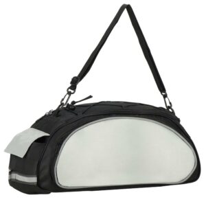 Geanta portbagaj bicicleta, 1 compartiment si 3 buzunare laterale, 40x20x17cm, negru cu elemente reflectorizante gri