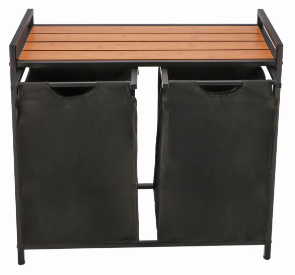 (DL) Cos de rufe cu cadru metalic si blat din lemn, 2 x 46 litri, 72x73x33cm, negru - Image 3