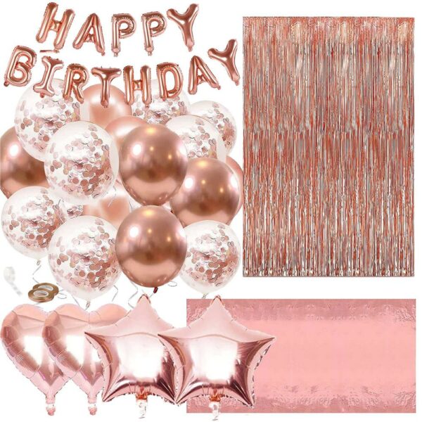 Set 48 baloane si decoratiuni, Happy Birthday, incluse fata de masa si perdea roz - Image 3