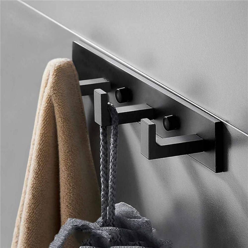 Cuier de baie pentru prosoape cu 2 sisteme instalare, aluminiu, 3 agatatori, 25x4cm, negru - Image 3