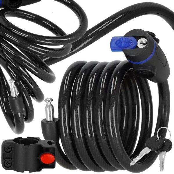 Lant antifurt bicicleta si trotineta, inchidere cheie, lungime 180 cm, Otel, Negru - Image 4