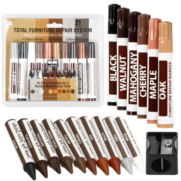 Set 20 markere si creioane de ceara pentru reparatii mobila, multicolor - Image 30